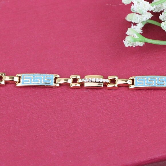 Rose Gold Bracelet with Blue Enamel and Crystals, XPBL0682 - Picture 7 of 12